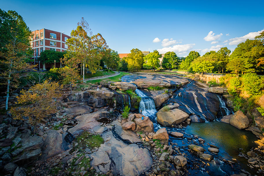 Waterfall in a Greenville Park