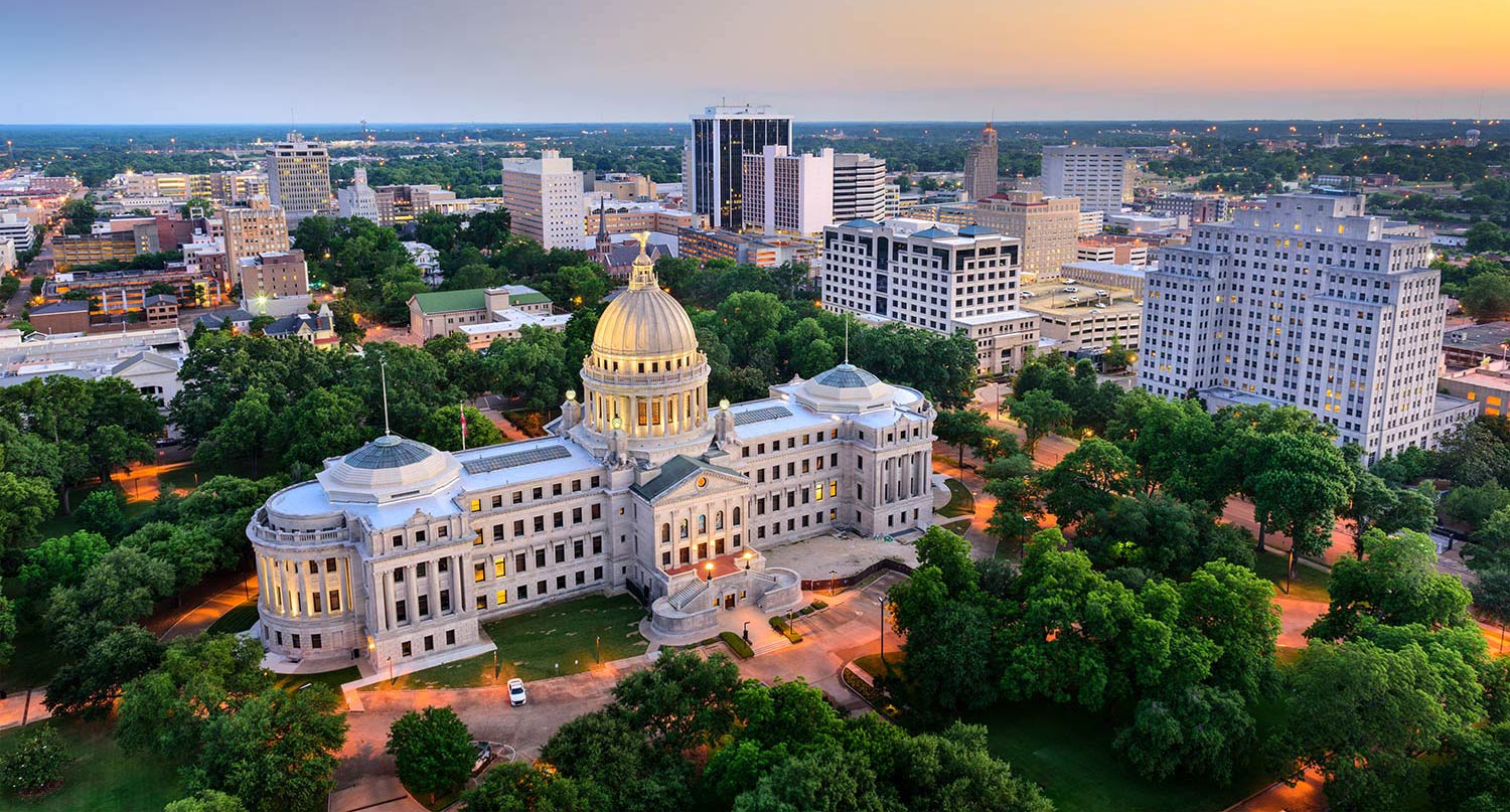 Aerial view of the Capitol Building of Jackson