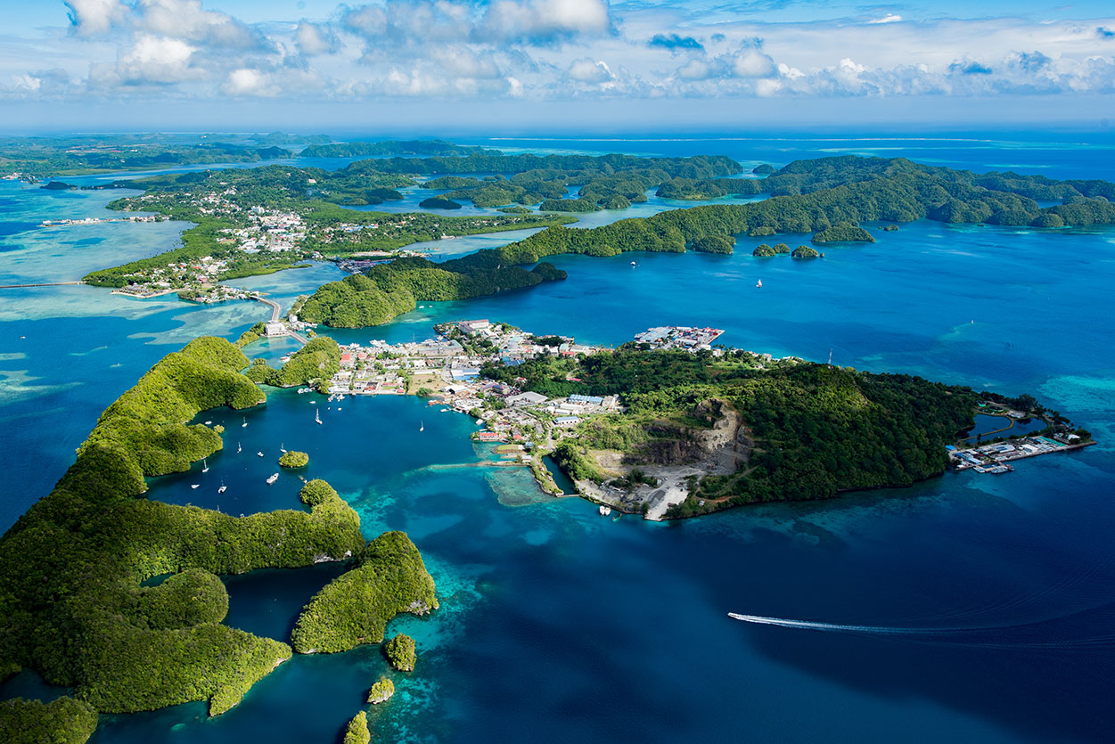 Aerial view of green islands in Koror